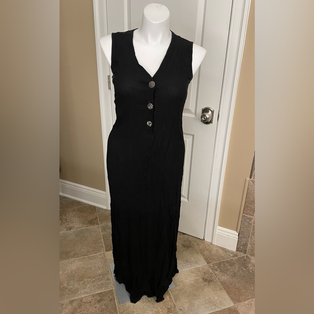 Black maxi dress with detailed buttons